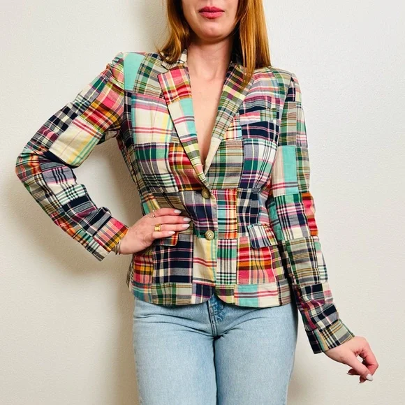 Vintage Ralph Lauren Patchwork Madras Blazer Jacket Plaid Preppy - Picture 5 of 13